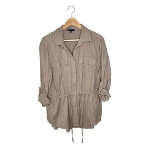 Modern Works Taupe Cinch Waist Shirt Jacket Roll Tab Sleeve Size L